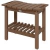 Outsunny 2-Tier Shower Bench, HDPE Weather Resistant Outdoor Side Table with Non-Slip Pads, Handles for Patio, Pool, Brown