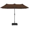 Double-sided Outdoor Patio Umbrella with Solar Lights and Base, Dining Table Umbrella Push Button Tilt, Coffee