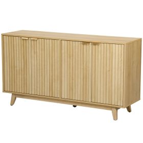 HOMCOM Fluted Sideboard Buffet Cabinet, 55" Coffee Bar Cabinet with 4 Doors, 2 Adjustable Shelves, 5 Wood Legs, Nature Wood