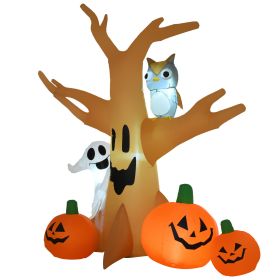 HOMCOM 7.5' Tall Outdoor Lighted Inflatable Halloween Decoration, Waterproof Haunted Tree with Owl, Ghost & Pumpkins for Garden, Lawn & Party Décor