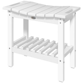 Outsunny 2-Tier Shower Bench, HDPE Weather Resistant Outdoor Side Table with Non-Slip Pads, Handles for Patio, Pool, White