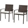 Outdoor Dining Chair Set, PE Rattan, Cream White Cushions, Patio Wicker with Backrest