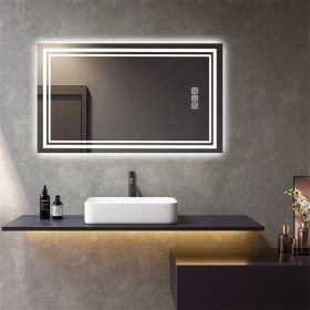 LED Bathroom Mirror 40" x 24" Front and Backlight, 5 Mins Defog, 5MM Full HD Reflected Wall Mounted Vanity Mirror, 3 Colors Stepless Dimmable, CRI90+