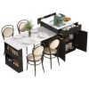 K&K 82.6" Fluted Kitchen Island with Extendable Dining Table for 4-6, Island Table for Kitchen with Power Outlet