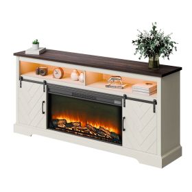 VEVOR Fireplace TV Stand, Farmhouse Fireplace TV Stand for TVs up to 80 inch, Farmhouse Entertainment Center with 36 inch Fireplace & LED Lights