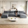 Corduroy Fabric 4-Seater Comfy Cloud Couch with 2 Movable Footrest for Living Room,Oversized Deep Seat U-Shaped Couch Set