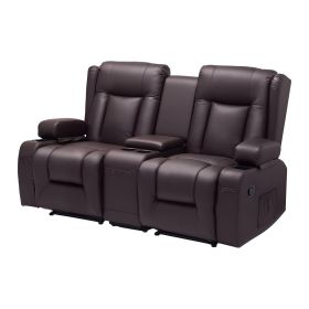 VEVOR Loveseat Recliner Sofa, Manual Reclining Couch with Center Console, PU Faux Leather Recliner Sofa with USB Ports, Cup Holders and Storage Bags