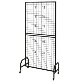 2 Packs Grid Wall Panels, 2.9 x 5.9 ft Wire Grid Panels Display Rack, Movable Art Display Shelf with Wheels and 10 Hooks
