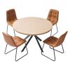 5-Piece Dining Table Set, Space-Saving Round Kitchen Table with 4 Upholstered Orange Chairs, PU Leather Cushions