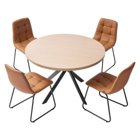 5-Piece Dining Table Set, Space-Saving Round Kitchen Table with 4 Upholstered Orange Chairs, PU Leather Cushions