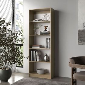 Dam Bookcase with Open Storage and 5 Shelves, Natural Oak and White