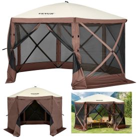 Gazebo Screen Tent, 12 x 12 ft, 6 Sided Pop-up Camping Canopy Shelter Tent with Mesh Windows, Portable Carry Bag, Ground Stakes
