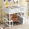 Full Size Loft Bed with Built-in L-Shaped Desk and Three-Tier Storage Shelves,and Attached Storage Staircase, White(Old SKU: GX001809AAK)