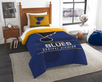 Blues OFFICIAL NHL; Bedding; "Draft" Twin Printed Comforter (64"x 86") & 1 Sham (24"x 30") Set