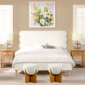 Stockholm Modern Wavy Headboard Platform Bed, Queen, Antique White Polyester