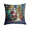 Keeshond and Santa Claus Throw Pillow Machine Washable, Indoor Outdoor Decorative Pillow for Couch, Bed or Patio, 18Hx18W