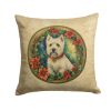 Westie Christmas Flowers Throw Pillow Machine Washable, Indoor Outdoor Decorative Pillow for Couch, Bed or Patio, 18Hx18W