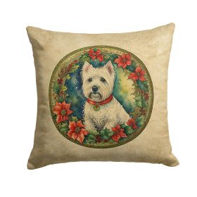 Westie Christmas Flowers Throw Pillow Machine Washable, Indoor Outdoor Decorative Pillow for Couch, Bed or Patio, 18Hx18W