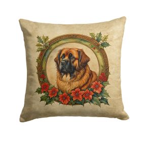 Leonberger Christmas Flowers Throw Pillow Machine Washable, Indoor Outdoor Decorative Pillow for Couch, Bed or Patio, 18Hx18W