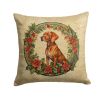 Vizsla Christmas Flowers Throw Pillow Machine Washable, Indoor Outdoor Decorative Pillow for Couch, Bed or Patio, 18Hx18W