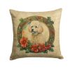 Poodle Christmas Flowers Throw Pillow Machine Washable, Indoor Outdoor Decorative Pillow for Couch, Bed or Patio, 18Hx18W