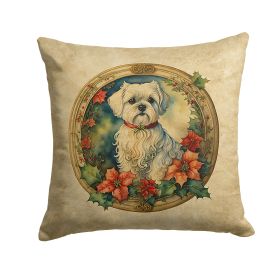 Maltese Christmas Flowers Throw Pillow Machine Washable, Indoor Outdoor Decorative Pillow for Couch, Bed or Patio, 18Hx18W