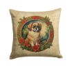 Tibetan Spaniel Christmas Flowers Throw Pillow Machine Washable, Indoor Outdoor Decorative Pillow for Couch, Bed or Patio, 18Hx18W