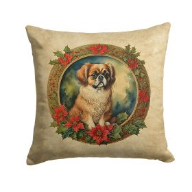 Tibetan Spaniel Christmas Flowers Throw Pillow Machine Washable, Indoor Outdoor Decorative Pillow for Couch, Bed or Patio, 18Hx18W