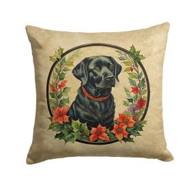Labrador Retriever Christmas Flowers Throw Pillow Machine Washable, Indoor Outdoor Decorative Pillow for Couch, Bed or Patio, 18Hx18W