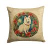 Japanese Spitz Christmas Flowers Throw Pillow Machine Washable, Indoor Outdoor Decorative Pillow for Couch, Bed or Patio, 18Hx18W