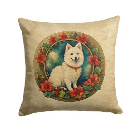 Japanese Spitz Christmas Flowers Throw Pillow Machine Washable, Indoor Outdoor Decorative Pillow for Couch, Bed or Patio, 18Hx18W