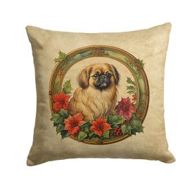 Pekingese Christmas Flowers Throw Pillow Machine Washable, Indoor Outdoor Decorative Pillow for Couch, Bed or Patio, 18Hx18W