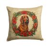 Irish Setter Christmas Flowers Throw Pillow Machine Washable, Indoor Outdoor Decorative Pillow for Couch, Bed or Patio, 18Hx18W