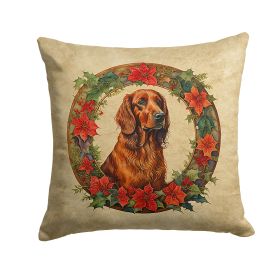 Irish Setter Christmas Flowers Throw Pillow Machine Washable, Indoor Outdoor Decorative Pillow for Couch, Bed or Patio, 18Hx18W