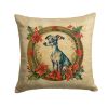 Italian Greyhound Christmas Flowers Throw Pillow Machine Washable, Indoor Outdoor Decorative Pillow for Couch, Bed or Patio, 18Hx18W