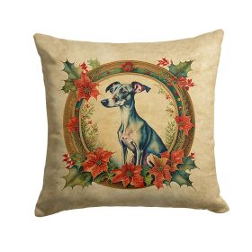 Italian Greyhound Christmas Flowers Throw Pillow Machine Washable, Indoor Outdoor Decorative Pillow for Couch, Bed or Patio, 18Hx18W