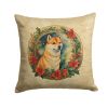 Shiba Inu Christmas Flowers Throw Pillow Machine Washable, Indoor Outdoor Decorative Pillow for Couch, Bed or Patio, 18Hx18W