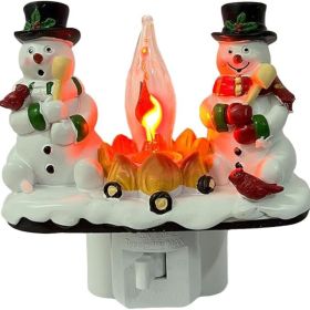 Plug-In Resin 3D Flameless Candle Night Light - Snowman Flameless Campfire Night Light, Perfect For Christmas Decoration And Bedroom Atmosphere