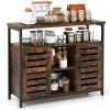 Buffet Cabinet Industrial Sideboard Storage Cabinet with Slatted Door and 3 Adjustable Shelves