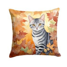 American Shorthair Cat in Fall Leaves Throw Pillow Machine Washable, Indoor Outdoor Decorative Pillow for Couch, Bed or Patio, 18Hx18W
