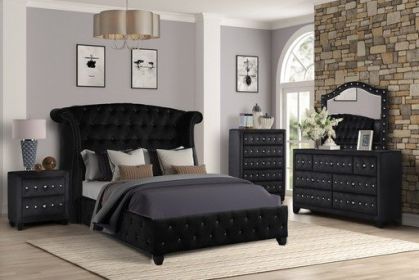 Sophia King 5 Pc Upholstery Bedroom Set Made With Wood in Black