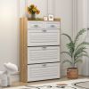 1250 White +Oak Color shoe cabinet with 3 doors 2 drawers,PVC door with shape ,large space for storage