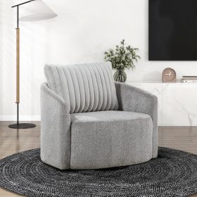 Modern Sleek Design Swivel Chair Cushion Seat Soft Gray Chenille Upholstered Plush Back Pillow Living Room Furniture 1pc