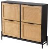 VEVOR Rattan Shoe Cabinet, Narrow Shoe Storage Organizer with 4 Flip Drawers, Slim Shoe Entryway Storage Cabinet with Metal Legs, Ideal for Entryway