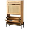 VEVOR Rattan Shoe Cabinet, Narrow Shoe Storage Organizer with 2 Flip Rattan Drawers & 1 Slide Drawer, Metal Legs