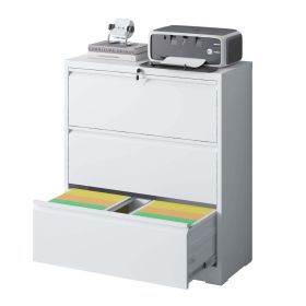 Lateral File Cabinet 3 Drawer, White Filing Cabinet with Lock, Lockable File Cabinet for Home Office