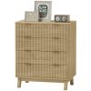 HOMCOM 4 Drawer Double Dresser for Bedroom, Fluted Chest of Drawers with Gold Finger Pulls and 4 Wood Legs, Natural Wood