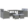 9 Piece Outdoor Rattan Wicker Dining Table and Chairs Furniture Set Space Saving Wicker Chairs w/ Cushions - Gray