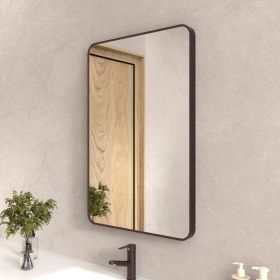 24x36 In. Aluminum Framed Rounded Rectangle Bathroom Wall Mirror, Oil Rubbed Bronze Bathroom Vanity Mirror Farmhouse, Anti-Rust