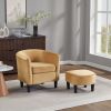 Velvet Accent Chair with Ottoman, Modern Barrel Chair Armchair for Living Room, Bedroom, Yellow